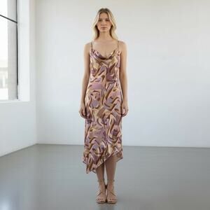 Vtg Y2K Mile Gabrielle Geometric Print Sequins Asymmetric Hem Dress Size 12 NWT